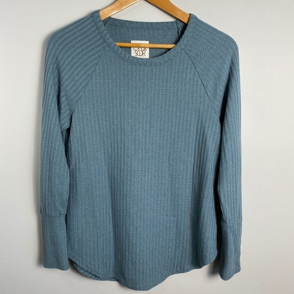 CHASER Women's Grayish-Green Thermal Waffle Knit Button Cuff LS Shirt Medium - Picture 1 of 12